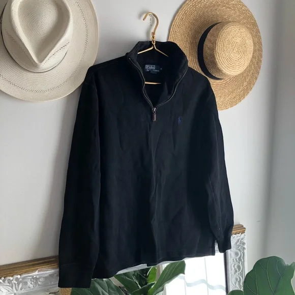 Y2k Vintage Polo Ralph Lauren oversized black pullover half zip sweater top - Picture 5 of 5